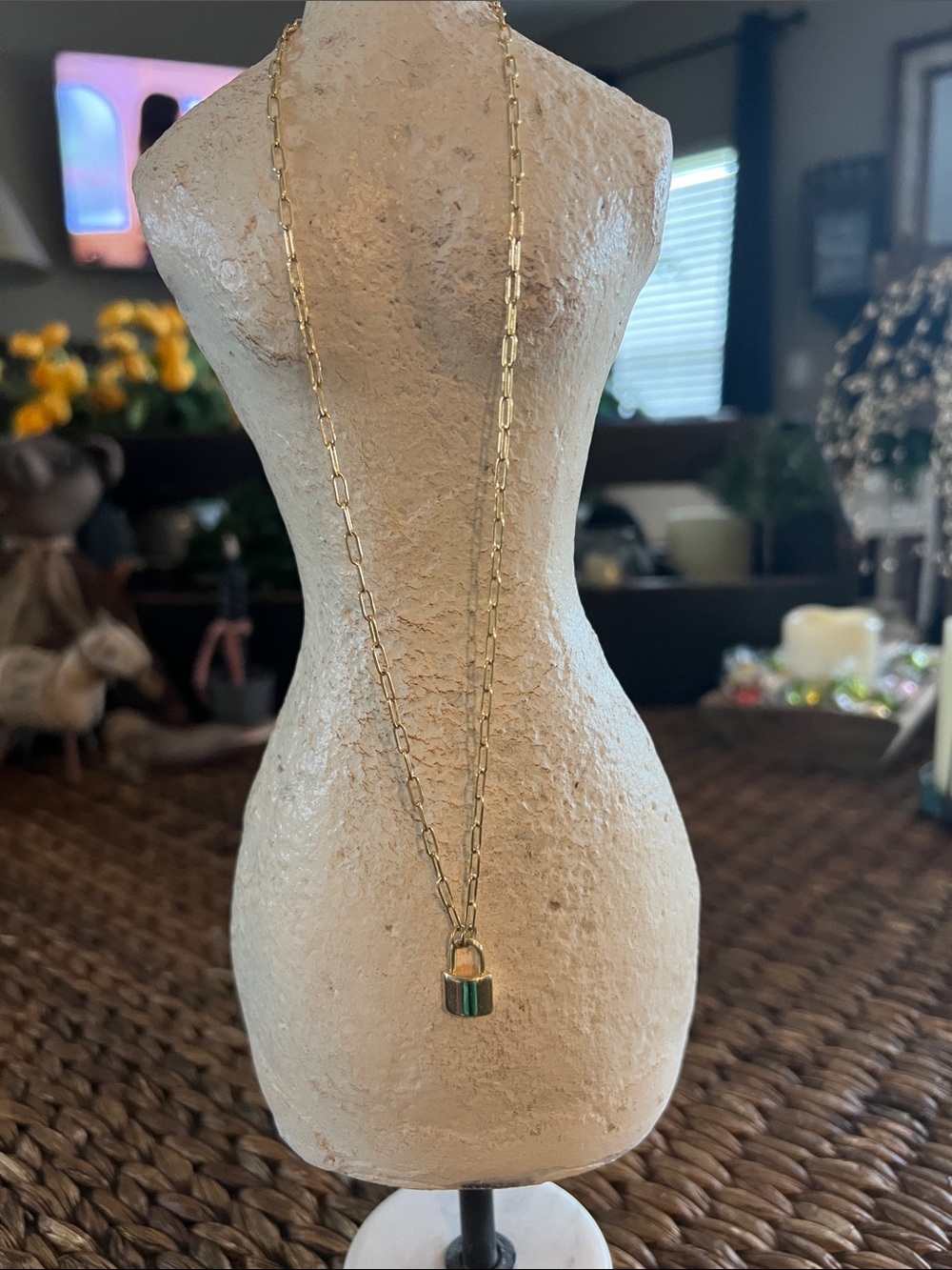 Gold-Tone Layered Chain Necklace with Small Padlock Pendant - Gold
